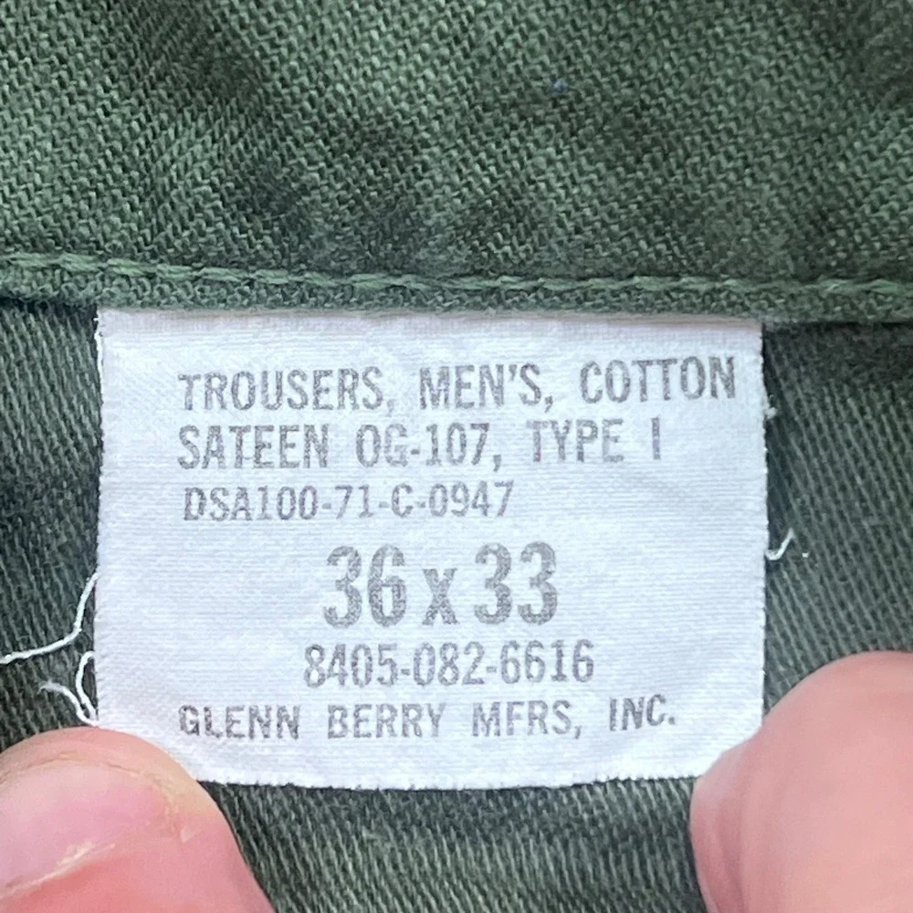 Vintage US Military OG-107 Cotton Sateen Fatigue Trousers Glenn Berry 36x33 ww2